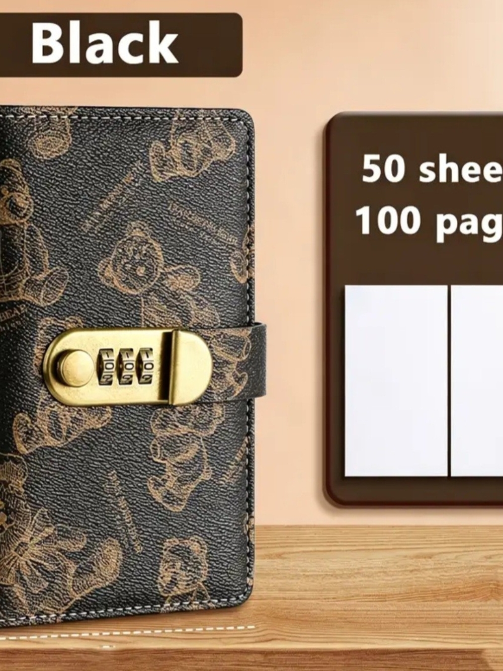 Black Lockable Men's Notebook Wallet - Gold Hardware